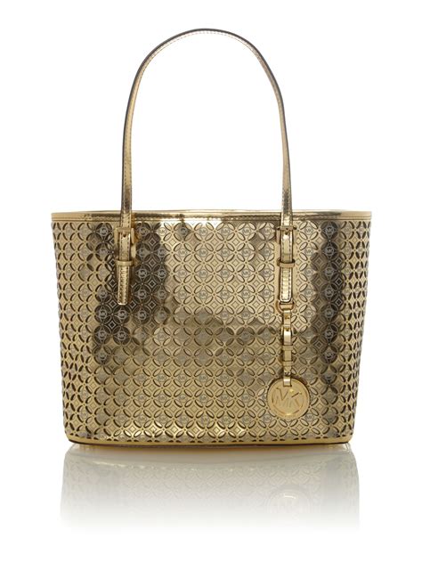 michael kors tasche white gold flower|Michael Kors gold purses.